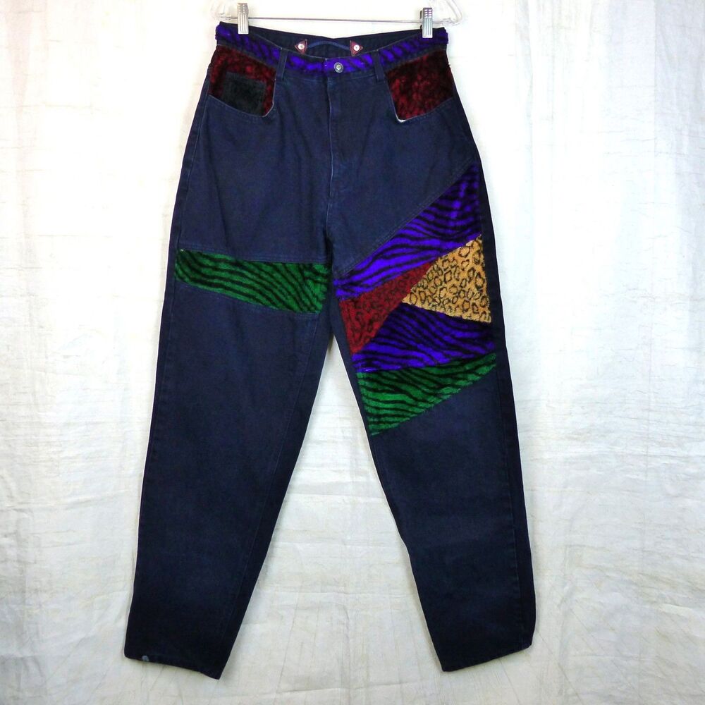 Major Damage Patchwork Jeans Men 31x32 Navy Fur Animal Print Y2K Grunge 90s Punk